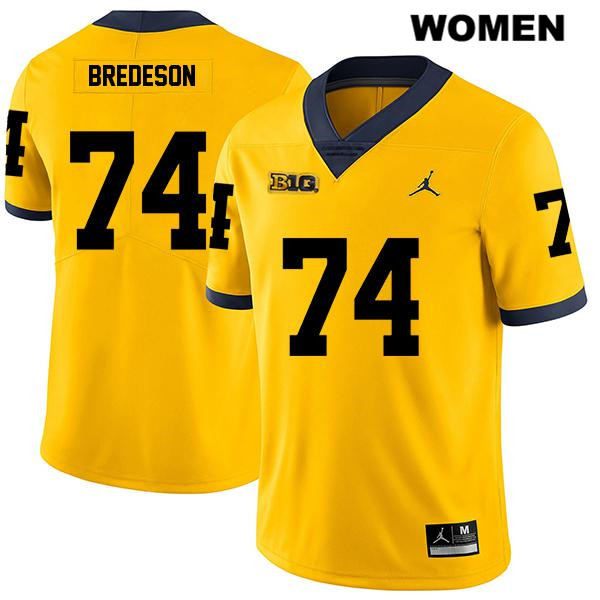Women's NCAA Michigan Wolverines Ben Bredeson #74 Yellow Jordan Brand Authentic Stitched Legend Football College Jersey JK25O84YG